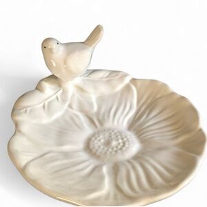 Maxcera Bird & Flower Trinket Serving Dish Candle Holder - White